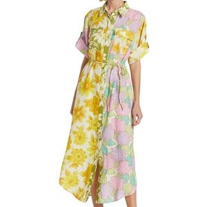 Alemais Elora Mixed Print Linen Shirt Dress